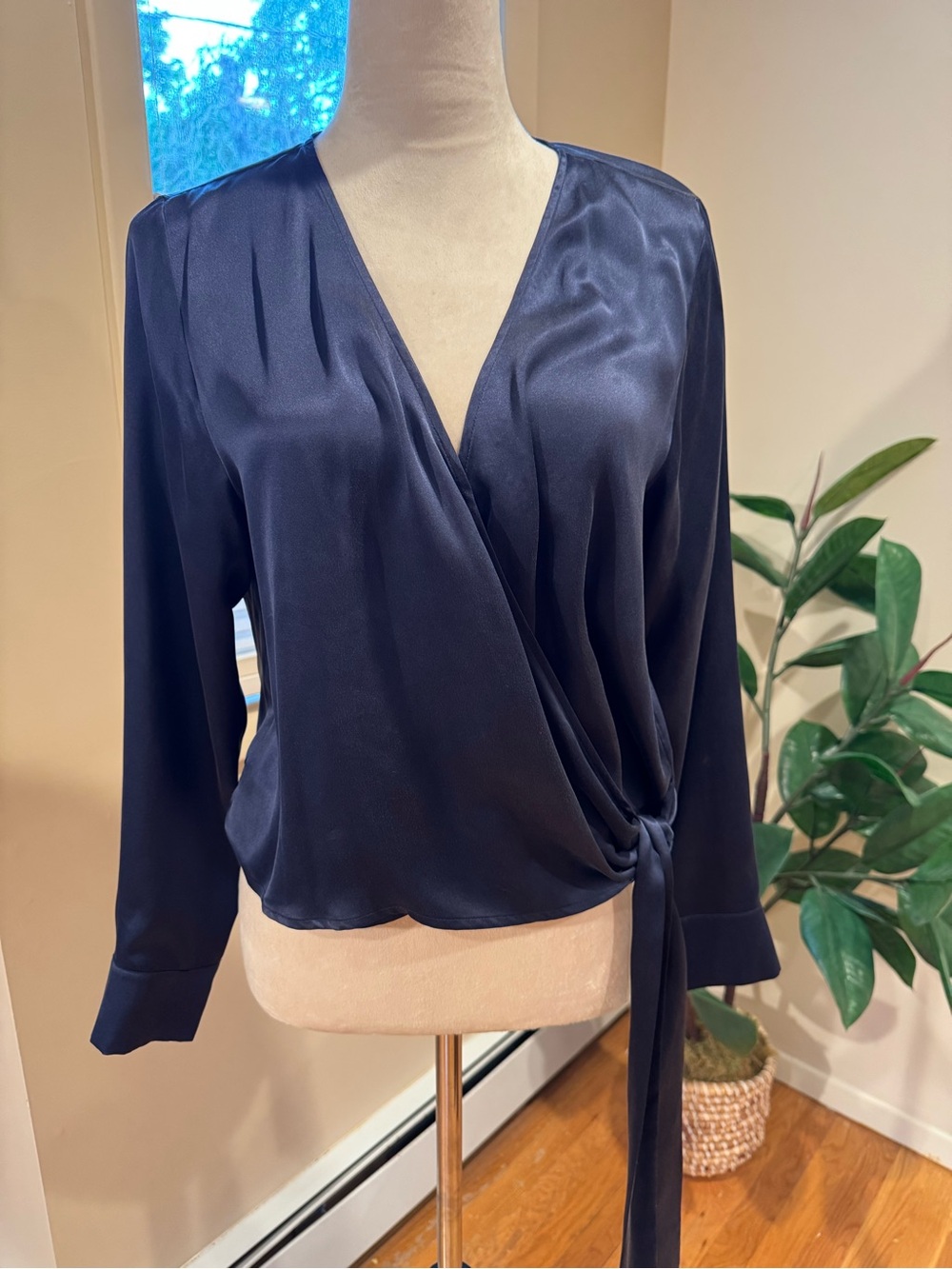 Rachel Zoe Silk Wrap Blouse in Deep Navy